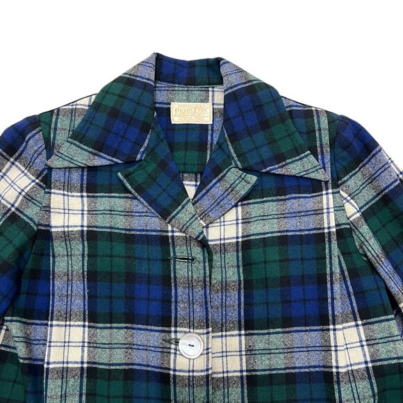 Women’s Vintage Pendleton flannel Navy/green wool *Missing Buttons* 1960s - Picture 2 of 4